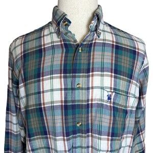 Knights of Round Table (Ralph Lauren) Vintage Men's Button Down, Sz L, Plaid
